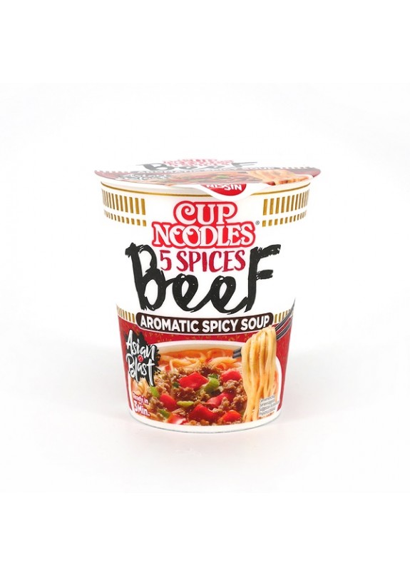 NISSIN CUP NOODLES 5 SPIECES BEEF AROMATIC SPICY SOUP 64g